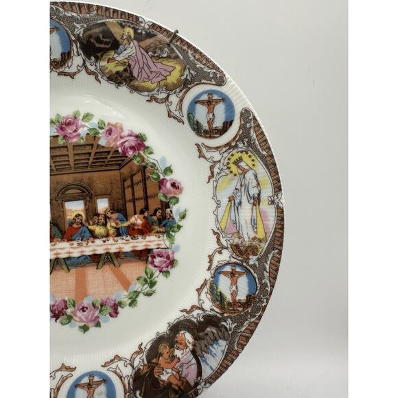 Vintage Last Supper Life of Jesus Wall Plate Porcelain 10 1/4" Religious Decor - Picture 5 of 8